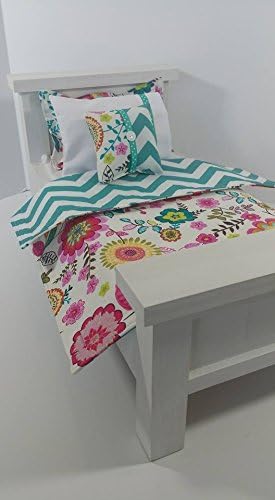 18" Doll Bedding, Floral and Teal Doll Bedding Made to Fit American Girl Dolls