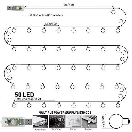 Cadena de Luces, 50 LED Guirnaldas de Luces USB, Guirnaldas Multicolor Led Luces, Luces de Cadena Impermeable con Temporizador y Control Remoto para Interior, Exterior, Fiesta, Jardín, Boda, Navidad