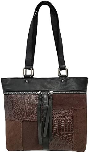 Great American Leatherworks Mixed Media Leather Tote (Dark Brown/Brown)