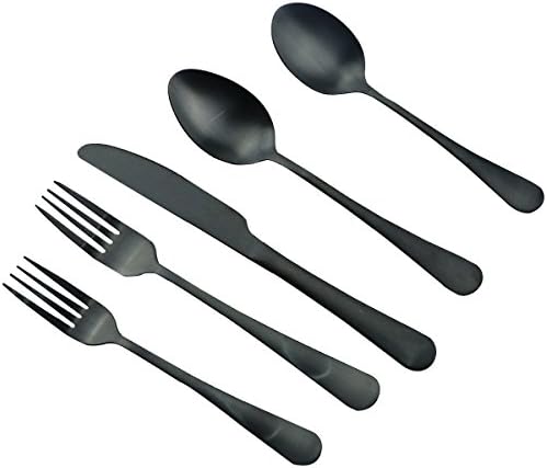 JANKNG 30-Piece 18/0 Stainless Steel Classical Flatware Set, Matte Black, Service for 6