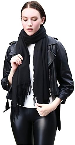 LANGBOHAI Women's Cashmere Feel Scarf Winter Scarves Long Solid Colors Oversized Wrap Shawl Cape Black