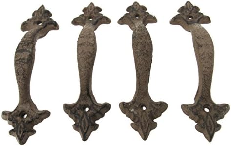 Set of 4 Light Brown Cast Iron Large &amp; Fancy Antique Replica Drawer Pull/Barn Handle Shabby Chic Vintage Crafts and Decor