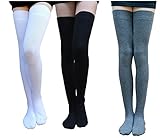 3 Pairs Womens Over the Knee Thigh High Socks Cotton Stockings by Chalier