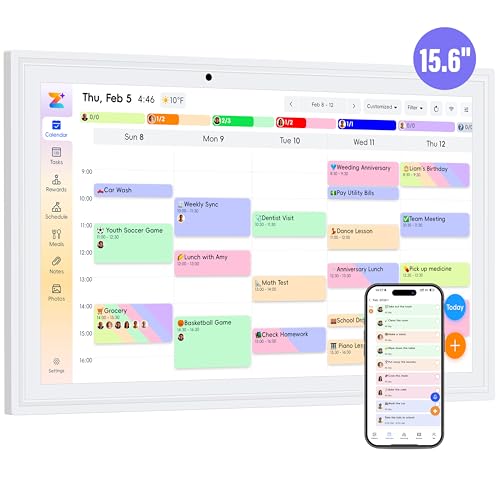 OcePor 15.6 Inch Digital Calendar, Electronic Calendar Chore Chart, Smart Calendars Wall Full HD Interactive Touchscreen Display for Family Schedules,Task (White)
