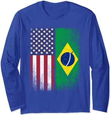 Unisex Brazilian American T-shirt Brazil Usa Tee Medium Royal Blue