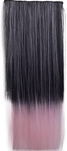 Stepupgirl 22 Inch Black to Cherry Pink Ombre Color Straight Full Head Synthetic Clip in Hair Extension