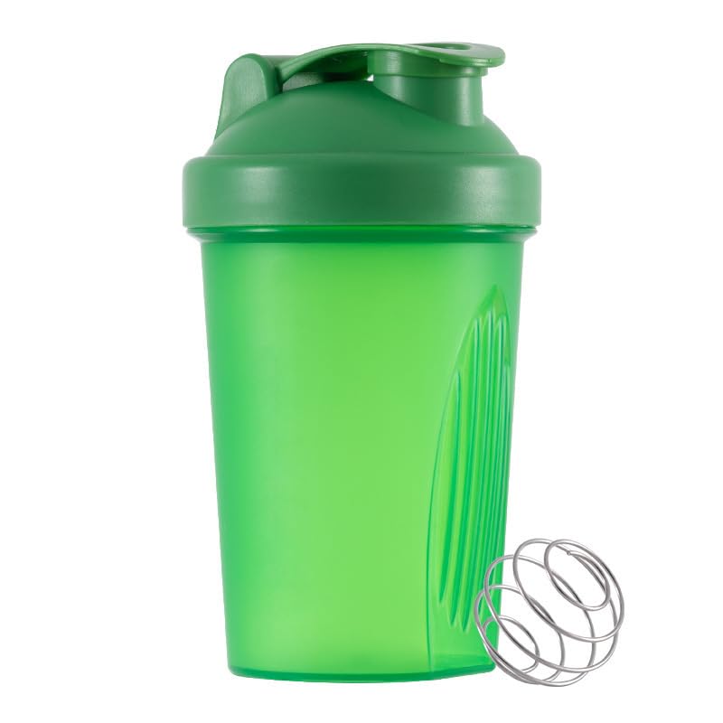 KANGSIT Protein Shaker Bottle with Stainless Steel Mixing Ball, BPA- and DEHP-free, Leakproof Flip On Lid- Protein & Supplement Shaker Bottle 400ml (Green)