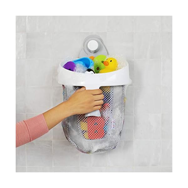 Munchkin-Super-Scoop-Bath-Toy-Organiser-Grey Munchkin Super Scoop Baby Bath Toy Storage Basket & Net, Removable Wall Hanging Bath Tidy, Baby Bath Caddy & Bath…