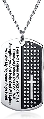 MMTTAO Men's Titanium Steel Religious Dog Tag Necklaces for Men Carved Bible Lord's Prayer Scripture Cross Pendant Christian Jewelry