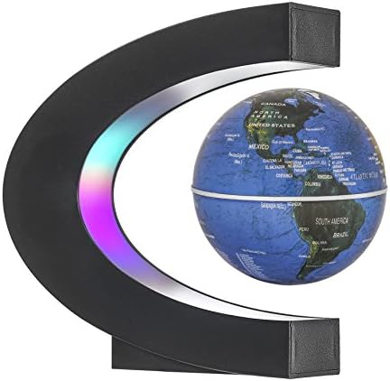 Lexa Tech Floating Globe Blue Desk Lamp with LED Lights C Shape Base 3" Globe (Tested in the USA!) Rotating Educational World Map Anti-Gravity Night Light for Kids Children Home Office Decoration