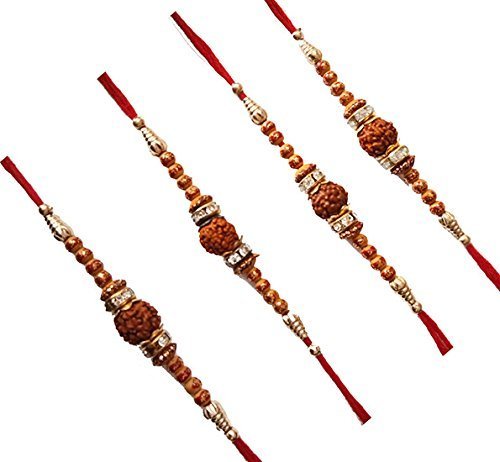 dms retail set of 4 rudraksh rakhi set for brother with roli chawal