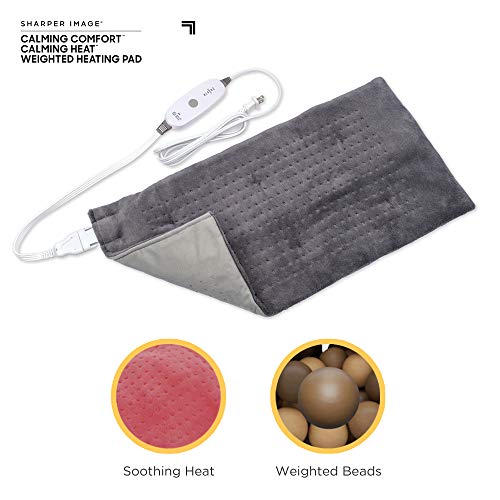 Calming Comfort Calming Heat by Shaper Image Weighted Electric Heating Pad, 3 Heat Settings with Auto-Off, X-Large 12" X 24", 4 Pounds, Grey