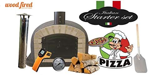 Black Maxi Deluxe Extra Wood Fired Pizza Oven Starter Kit, Grey Arch, Black Door, 100cm