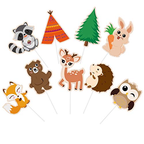 WERNNSAI Woodland Creatures Cupcake Toppers - 45 PCS Cute Forest Animals Cake Decorations Cake Toppers Picks for Baby Shower Kids Birthday Party Supplies