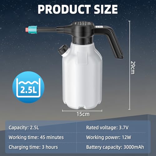 2.5L USB Rechargeable Car Foam Pressure Sprayer | Electric Sprayer | Fine Flow Sprayer | High Pressure Pump Battery Sprayer | for Garden and Home