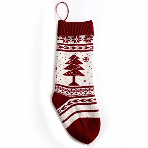 Solucky 18'' Christmas Knit Stockings With Snowflake and Christmas Tree Pattern, Set of 2 - Thumbnail 2