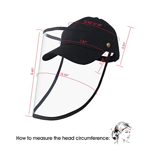 WERFORU Protective Hat with Face Mask Waterproof Clear Visor Face Hat Black Baseball Cap for Men and Women Detachable Full Face Hat Adjustable for Outdoor Activities 1Pack
