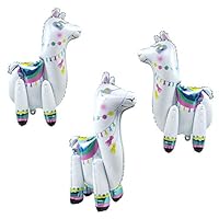 Hokilands 3 PCS 27" Lovely White Llama Alpaca Standing Mylar Foil Balloons Decorations Set, Alpaca Animal Cartoon Mexican Fiesta Theme Walking Balloon Birthday Baby Shower Party Decor Kid Toys Supplies
