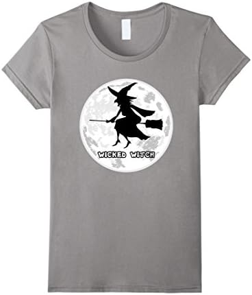 Womens Hollween Flying Wicked Witch Humor T-shirt Medium Slate