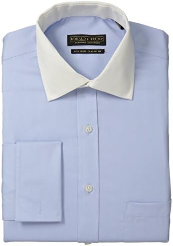 Trump Men's Regular Fit Herringbone Solid, Soft Blue, 16.5 32/33