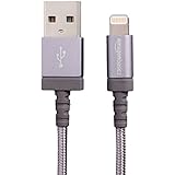 AmazonBasics Nylon Braided USB A to Lightning Compatible Cable - Apple MFi Certified - Dark Grey, 3-Foot
