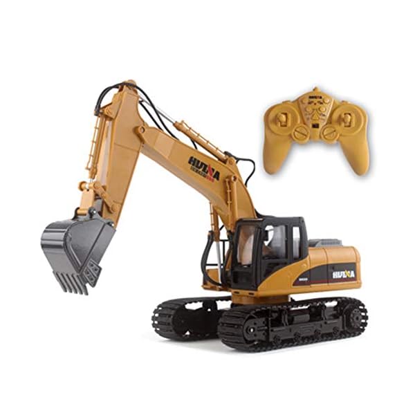 YANGSANJIN Bagger Spielzeug 15-Kanal-Fernbedienung 2,4 GHz und Eimer RC Bagger Baufahrzeuge mit Lichtern und Ton