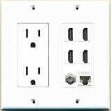 RiteAV 15A Power Outlet, 4 HDMI, 1 Cat5e Ethernet, 1 Coax Cable TV Wall Plate