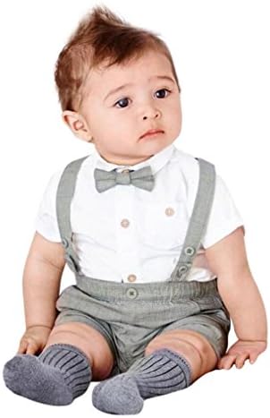 Outfit Set, Toddler Baby Boys Summer Gentleman Bowtie Short Sleeve Shirt+Suspenders Shorts Set
