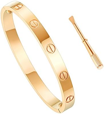 HiCook Titanium Steel Bangle Bracelets for Women Bangle Bracelet Set in Heart and CZ Stone Jewelry Fits 6.5-7.5 Inch Wrists