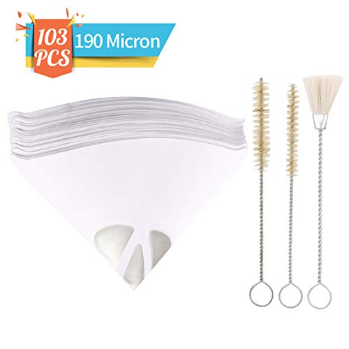Jeteven Strainer Cone Silicone Funnel Filter Tip Cone Shaped Fine Nylon Mesh Funnel W/Hooks Disposable (100pcs with 3pcs Brushes)