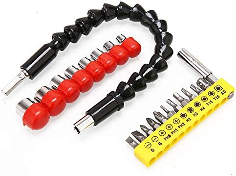 Extension screwdriver, screwdriver drill bit kit with universal flexible extension magnetic shaft, 10 pcs drill bits, 9 pcs screw drill bit holder
