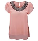 Benibos Women Casual Short Sleeve Slim Batwing Chiffon T-shirts Elegant Tops Blouse (US:XL / Tag Asia 4XL, Light Pink)