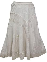 Womens Skirt Maxi Ivory Embroidered Rayon Boho Long Skirts