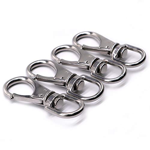 AOWISH 4-Pack Stainless Steel Swivel Eye Snap Hooks (4 x 1-1/2 Inches) Scuba Diving Clips Marine Boat Hardware Spring Buckles for Bird Feeders, Pet Chains, Collars, Keychains and More M6(2#)