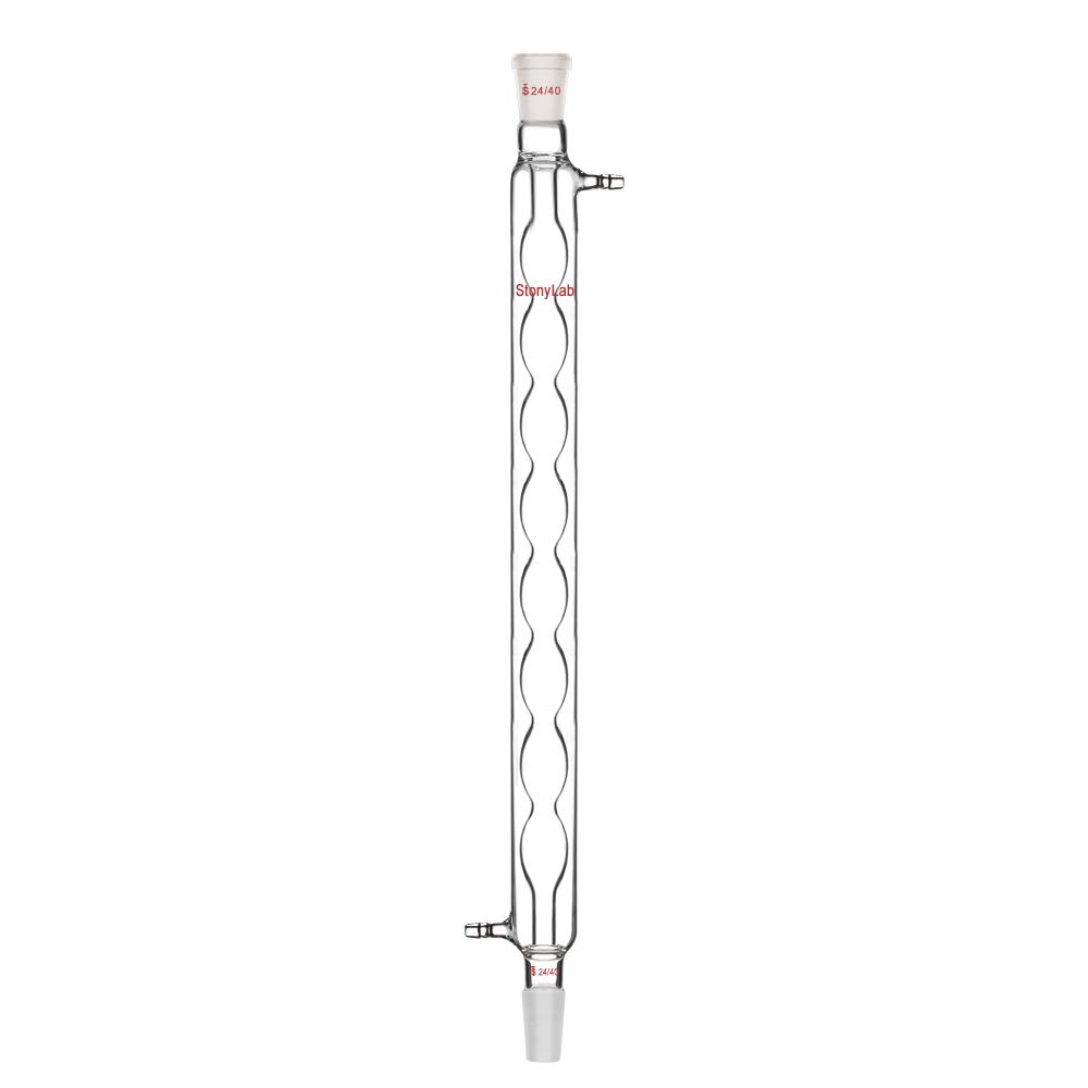 StonyLab Borosilicate Glass Allihn Condenser with 24/40 Joint 500mm Jacket Length Lab Glass Condenser