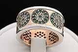 Turkish Handmade Jewelry Evil Eye Emerald Topaz 925 Sterling Silver and Bronze Band Ring Size 6.5