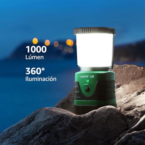 Lepro Pack de 2 Linterna LED Recargable 1000LM, Batería Recargable de 4400mAh, 4 Modos, Impermeable IP44, Lámpara de Camping para Senderismo, Pesca, Emergencia, Incluye Cable USB