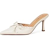 SUIARA Kitten Heels for Women Closed Toe Heels Vintage Heeled Mules Sexy Pointy Studded Slip on Stiletto Dressy Pumps