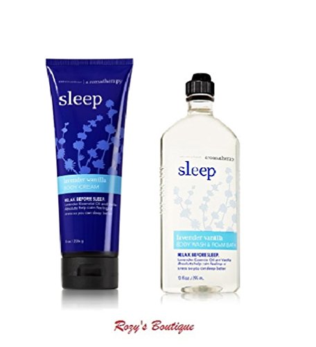 Bath and Body Works - Aromatherapy -Enhances Sleep -LAVENDER VANILLA - Body Wash & Foam Bath and Body Cream - Bundle