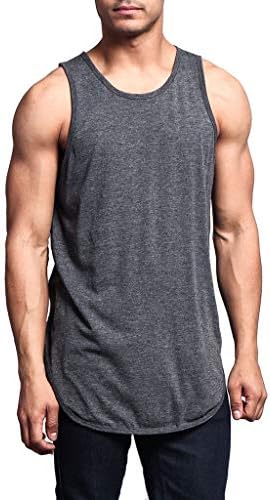 YKARITIANNA Men Casual Basic Solid Long Length Curved Hem Tank Top Sleeveless Shirts
