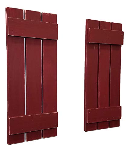 Countryside Rustic Pair of Decorative Board and Batten Shutters Available in 20 Colors - Shown in Sundried Tomato Red - Choose from 4 sizes 40", 36", 28", 22" Inches
