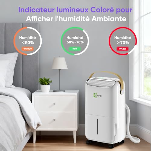 16L/Day Air Dehumidifier, Electric Dehumidifier, 24H Timer, Child Lock, Anti-Overflow Protection, 110m³ (45 m²), for Home, Apartment, Bathroom, Cellar