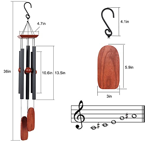 Saododku Wind Chimes, 36in Wind Chimes for Outside with Antirust Aluminum Alloy Tubes Tuned Soft Melody and Ash Wood, Deep Tone Wind Chimes Outdoor for Garden Décor