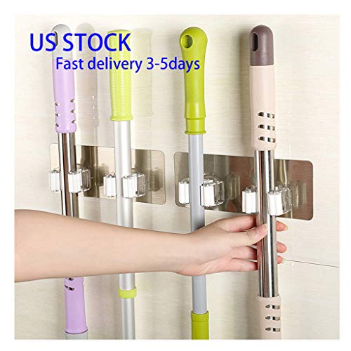 Broom Holder Wall Mount,Broom Hanger Wall Mount,Stainless Steel Heavy Duty Tool Broom Organizer Wall Mount Bathroom Home Kitchen Garage Garden (1pc, white)