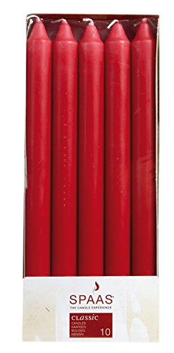 10 Red Classic Dinner / Table Candles - 24cm - 8 Hour Burn - Non Drip (Red)