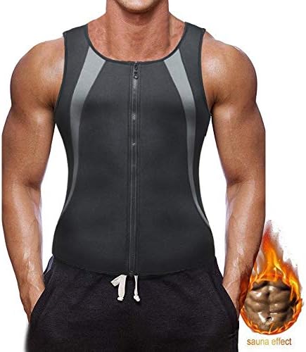 Men's Waist Trainer Vest for Weight Loss-Zipper Body Shaper Sauna Tank Workout Shirt