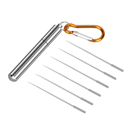 XINYUWIN 6PCS Stainless Steel Toothpick Fruit Toothpick Alloy of Nickel and Titanium Medical Material with Pocket Toothpick Hole Keychain Suitable for Outdoor Travel Camping