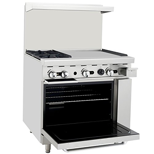 CookRite ATO-2B24G Commercial Restaurant 24" Manual Griddle 2 Burner Hotplates Natural Gas Range Cooks Standard Oven 36" - 125,000 BTU