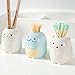 Jaswass Mini Ceramic Toothbrush Holder Set of 4 Cute Animal Design (Dinosaur & Bear), Small Bathroom Storage Organizer for Toothbrush, Cotton Swabs, Toothpicks