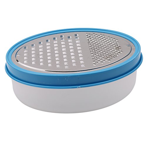 SOURBAN Stainless Steel Grater Zester with Storage Container Shredder for Hard Soft Cheeses Ginger Vegetables Box Grater,Blue Small Hole